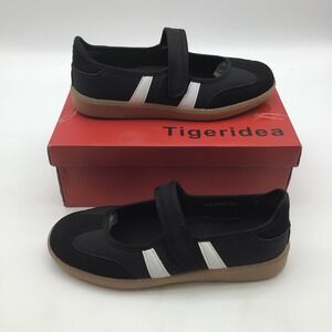 Tigeridea Womens Black Mary Jane Sneakers with White Stripes Size 8.5 New